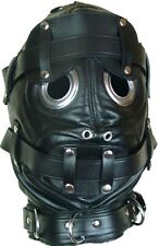 Unisex Bondage Hood Mask with Mouth Gag & Blindfold Real Leather Restraint BDSM