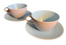 2 x Vintage Poole Pottery Twintone Sky Blue  Dove Grey cups and saucers. 