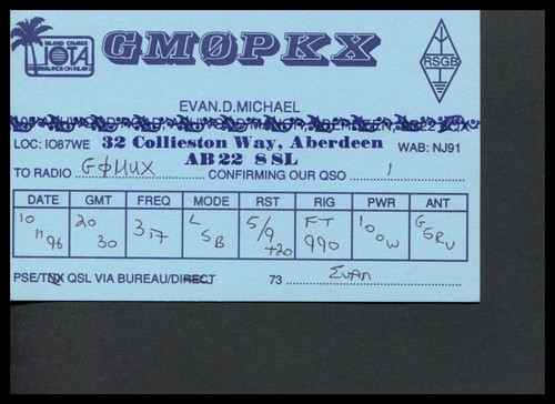 Qsl card radio gm0pkx - x,