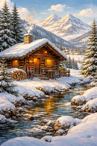 Alpine cabin snow mountain - alpine,
