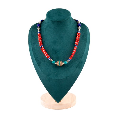 Tibetan necklace red - red, coral