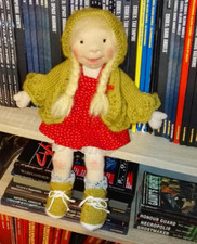Girl Waldorf Doll with Red Dress and Hooded Cardigan - Brand New Custom Created