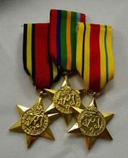 24ct Gold WW2 Campaign Medals & Ribbons 1939-1945 Burma, Africa, Pacific Star