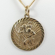 FINE 9CT GOLD ST. CHRISTOPHER PENDANT & CHAIN BIRMINGHAM 1974 - 4.8 GRAMS
