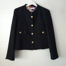 Zara Black Boucle Textured Tweed Blazer Jacket Size L Large 12 14 