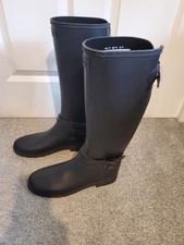 Hunter Women's Refined Slim Fit Adjustable Tall Wellington Boots Black UK Size-8