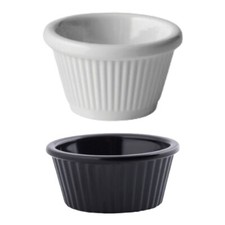 3x 1oz Ramekin Melamine Fluted, White, Black,  Relish, Dip Dish