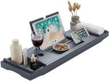 Luxury Extendable Bath Tub Caddy Bathroom Trays with Accessories Holder - Grey