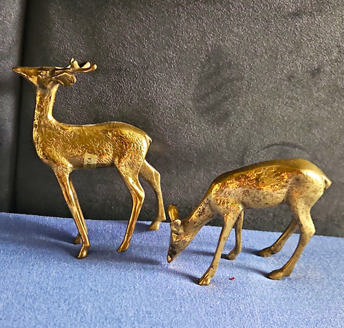 Pair brass deer figurines - deer,