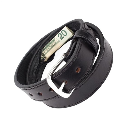 Leather black money belt - leather, /