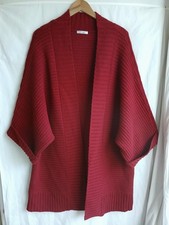 ARTIGIANO Dark Red Chunky Knit 100% Wool Open Cardigan Size XL 18 20 Kimono