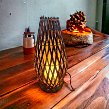 Table Lamp Bedside Occasional Lamp Wicker Weave Floor Lamp  Dark Brown