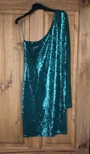 Teal green sequin one shoulder bodycon dress, XS Primark