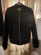 Gents Genuine Echtes Leder Suede Premium Heavy Leather Black Bomber Jacket UK L