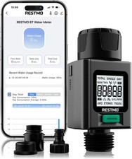 RESTMO Smart Water Flow Meter, 180° Adaptive Garden Hose Tap Meter, Measure Gall