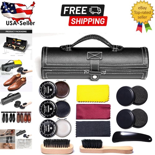 12pc leather shoe shine kit - leather,