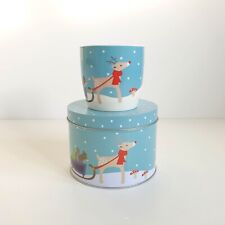 John Lewis Reindeer Blue Mug in Tin Christmas Gift Tea Coffee Cup