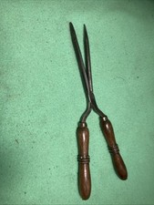 Antique Vintage Curling Tongs With Wooden Handles Marked With a 7