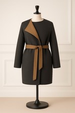 Jaeger Wool Blend Wrap Coat – Charcoal Grey & Camel S UK 10-12 – Belted RRP £299