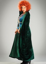 Adult Womens Hocus Pocus Winifred Sanderson Witch Long Green Velvet Hooded Cape