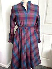 Vintage 70s Dress Size 14 Retro Classic Cottage Horrockses 80s Wool Pink Purple