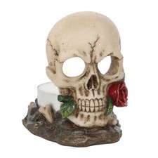 Skull & Rose Resin Tealight Candle Holder Dark Skeleton Gothic Goth Decor