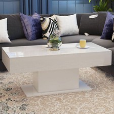 High Gloss Coffee Table with LED Light Rectangle Living Room Furniture White 