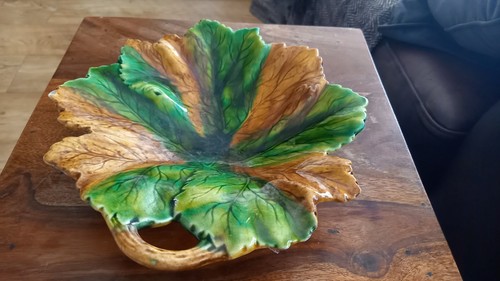 Vintage majolica leaf plate - vintage,