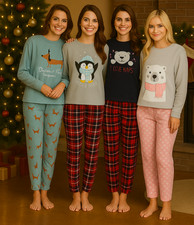 Womens CHRISTMAS Ladies Fleece Thermal FLUFFY pjs Pyjama set Long Sleeve XMAS