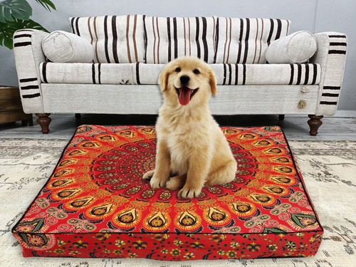 Red peacock mandala floor - peacock,