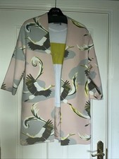 Rare H&M Bird Print Long Jacket/coat Pink Grey Neon Yellow Free T Shirt Size S
