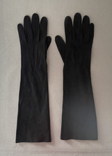 VINTAGE 1940s 50s MILORE Black Suede Leather Opera Gloves size 6 1/2