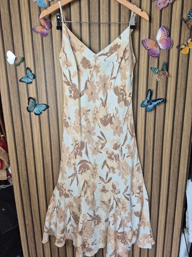 Floral linen midi dress cream - dress,