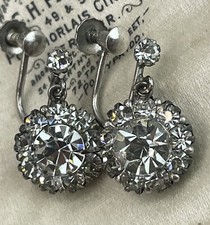 Antique Sterling Silver Diamond Paste Earrings Screw Back Edwardian Patented