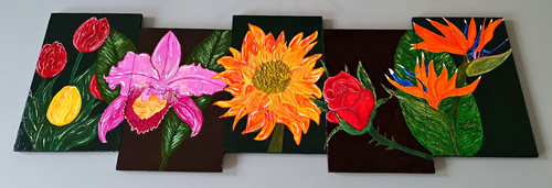 Triptych floral painting set - triptych,