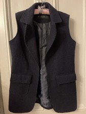 New Zara Long Waistcoat 14 Black Boiled Wool Lined Ex Long Body 70cm Winter Warm