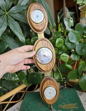 Vintage Wood & Brass Dutch Barometer Wall Hung Made In West Germany