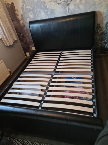 Black leather faux - faux, bed