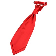 Red Mens Pre-Tied Ruche Cravat Satin Plain Solid Formal Wedding by DQT