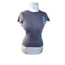 Aeropostale Vertical Aero Grey White Cap Sleeve Graphic Activewear Tee Size XS