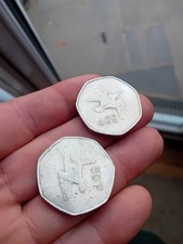 Set 2 Eire Ireland 50p Fifty Pence Coins Woodcock Bird Harp 1978 1977