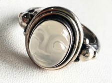 Carved Moonstone Face Ring 