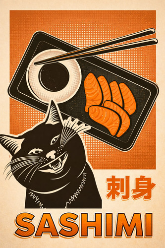 Vintage japanese sushi - vintage, cat