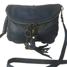 Borse In Pelle Navy Genuine Leather Small Crossbody Bag Tassel Made In Italy