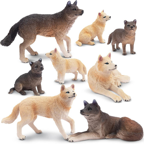 8pcs realistic wolf figurines - 8pcs,