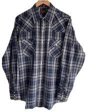 VTG Plains Western Wear Mens Pearl Snap Button Up Plaid Western Shirt Size Large