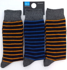 Three Pairs of Primark, Mens', Striped Socks, Size 9 - 12 UK, New, No Tags
