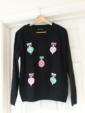 PRIMARK Christmas Jumper Black With Light Up Baubles Long Sleeve UK Size Medium