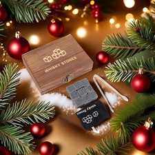 Whiskey Stones Gift Set 9PC Whiskey Stones NEW Luxury  Tweezer Wooden Gift Box