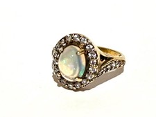 STUNNING LADIES GOLD ON STERLING SILVER 925 WELO ETHIOPIAN OPAL RING SIZE N